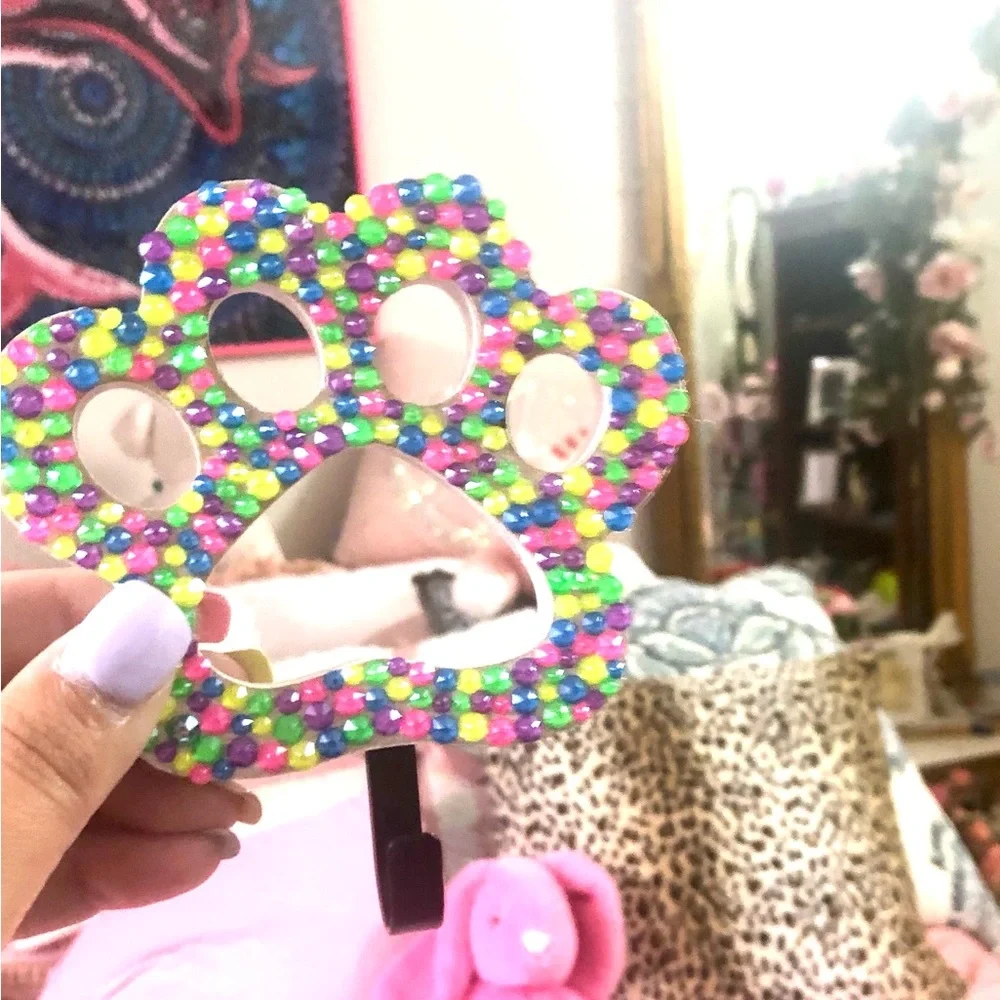 Rainbow Paw Wall Hook with Crystal Accents